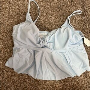 Cupshe Light Blue Knot Front Swim Bikini Top